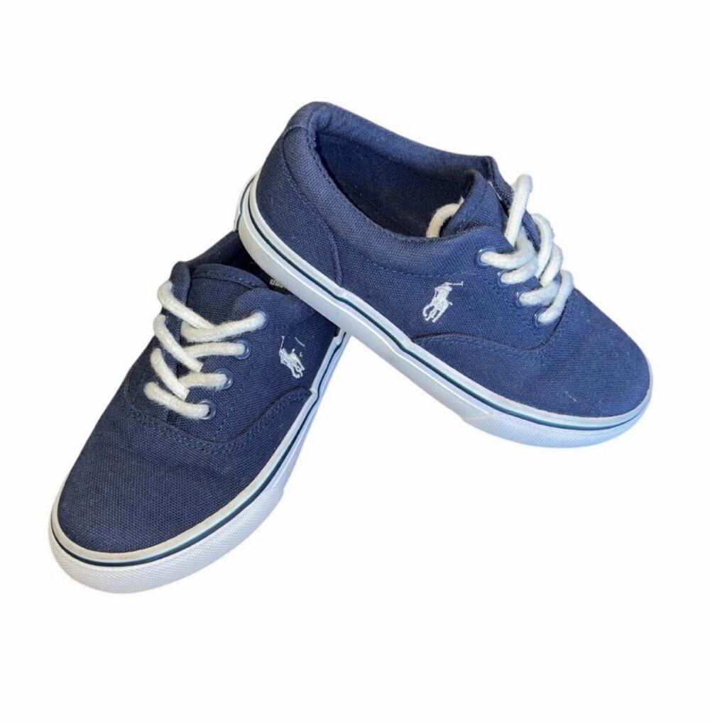 Polo Ralph Lauren Kids Navy Blue Canvas Sneakers Lace Up Shoes Size 11